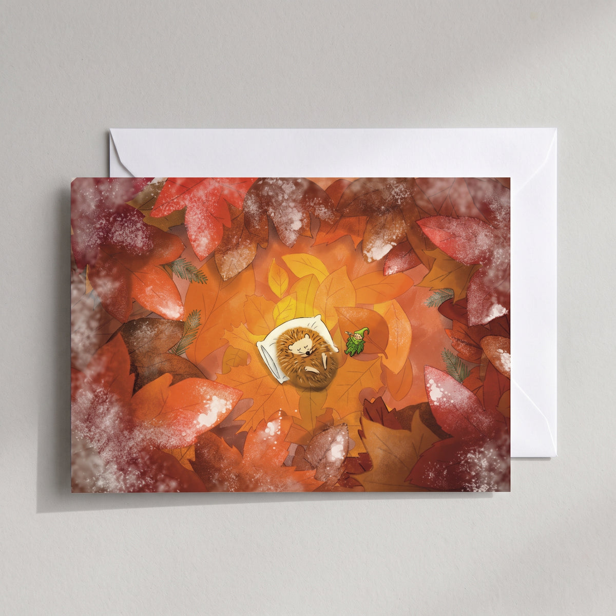 Hand-Drawn Sleeping Hedgehog Autumn & Winter Card | Wildlife Conservation Eco Card
