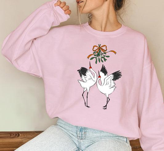 Christmas kiss under mistletoe Siberian crane Sweatshirt