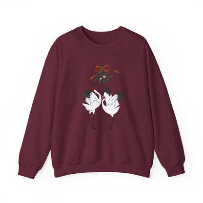 Christmas kiss under mistletoe Siberian crane Sweatshirt