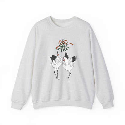 Christmas kiss under mistletoe Siberian crane Sweatshirt