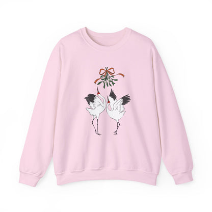 Christmas kiss under mistletoe Siberian crane Sweatshirt