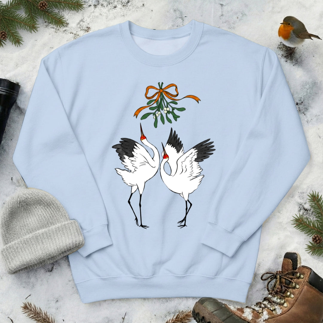 Christmas kiss under mistletoe Siberian crane Sweatshirt