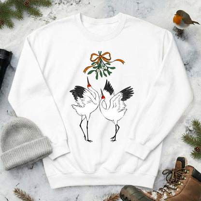Christmas kiss under mistletoe Siberian crane Sweatshirt