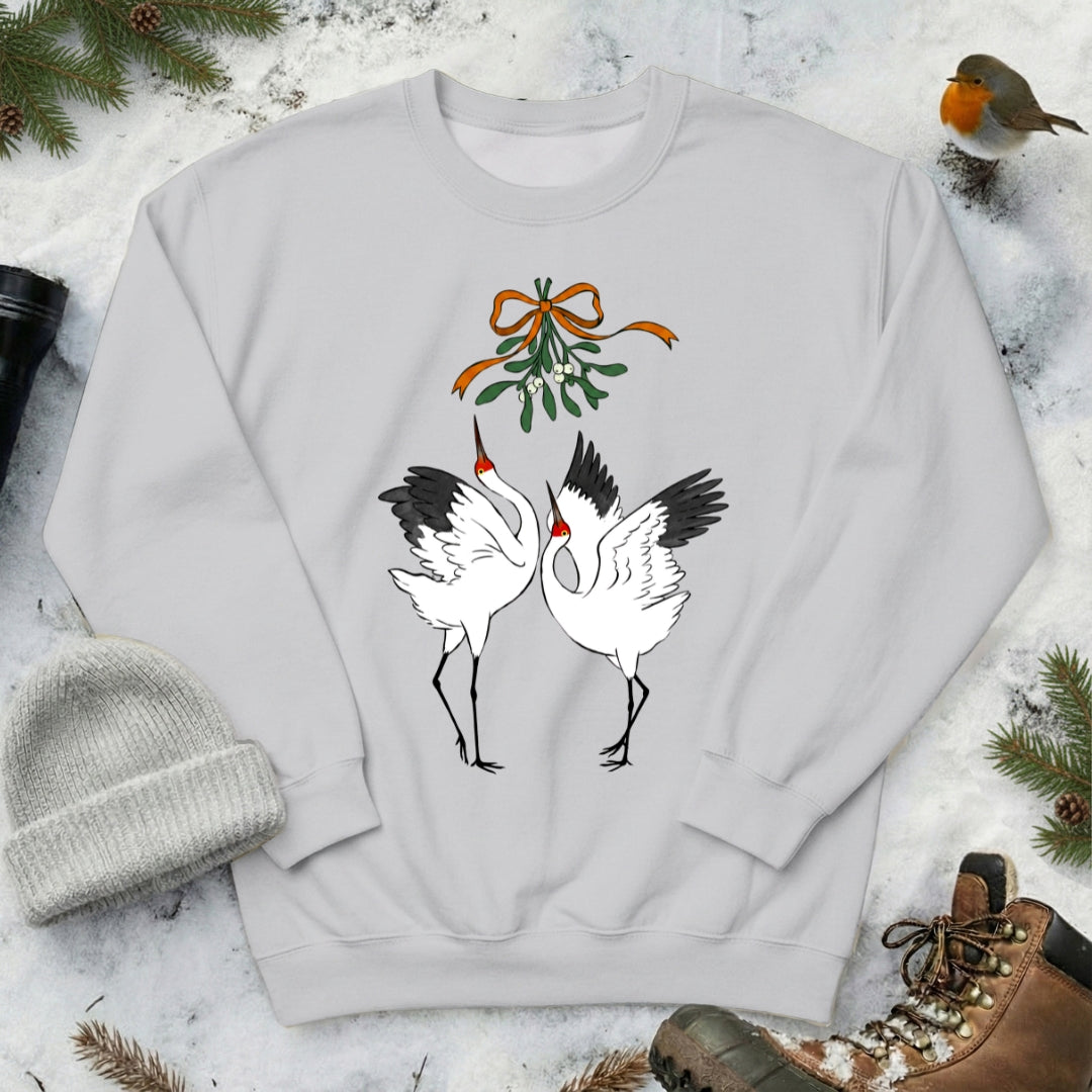 Christmas kiss under mistletoe Siberian crane Sweatshirt