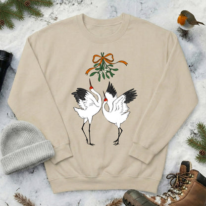 Christmas kiss under mistletoe Siberian crane Sweatshirt