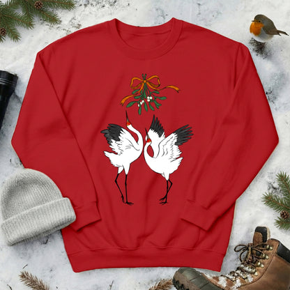 Christmas kiss under mistletoe Siberian crane Sweatshirt