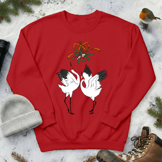 Christmas kiss under mistletoe Siberian crane Sweatshirt