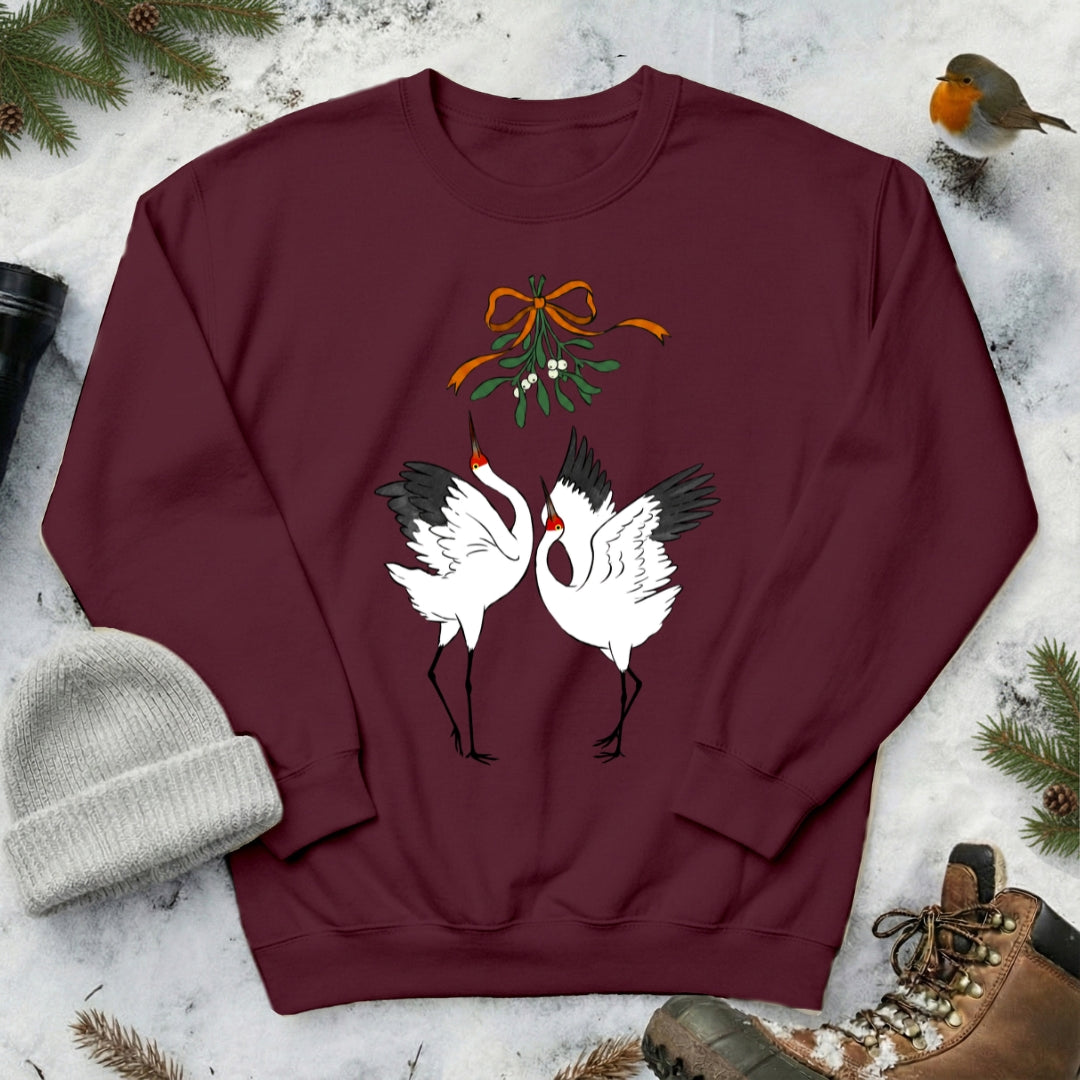 Christmas kiss under mistletoe Siberian crane Sweatshirt