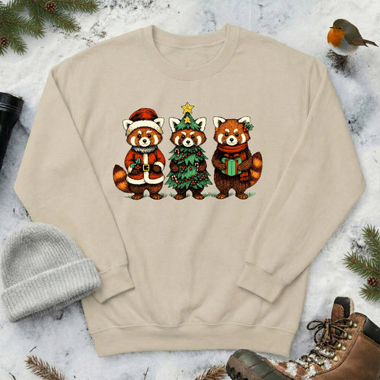 Christmas Red Panda Trio Holiday cute Animal Crewneck Sweatshirt