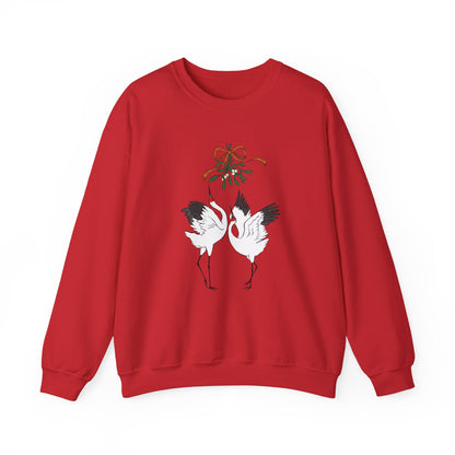 Christmas kiss under mistletoe Siberian crane Sweatshirt