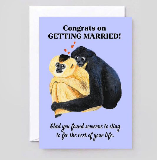 Gibbon Wedding Card - Congrats on Getting Married Greeting Card