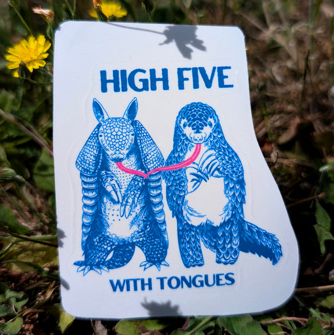 High Five with Tongues sticker (pangolin and armadillo)