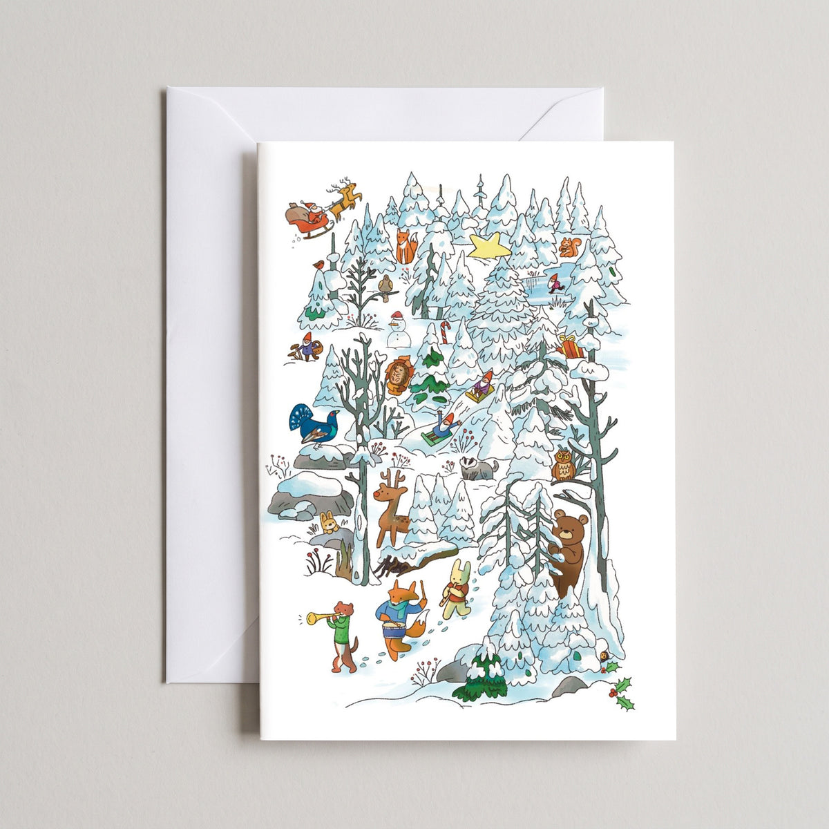 llustrated Woodland Animals Christmas Card | Hand-Drawn Winter Forest Greeting Card