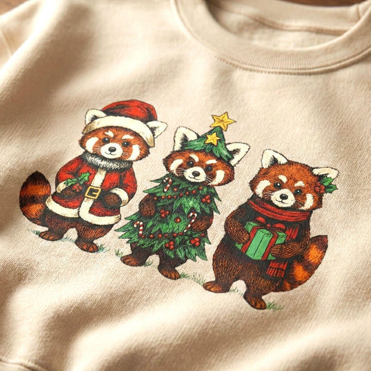 Christmas Red Panda Trio Holiday cute Animal Crewneck Sweatshirt