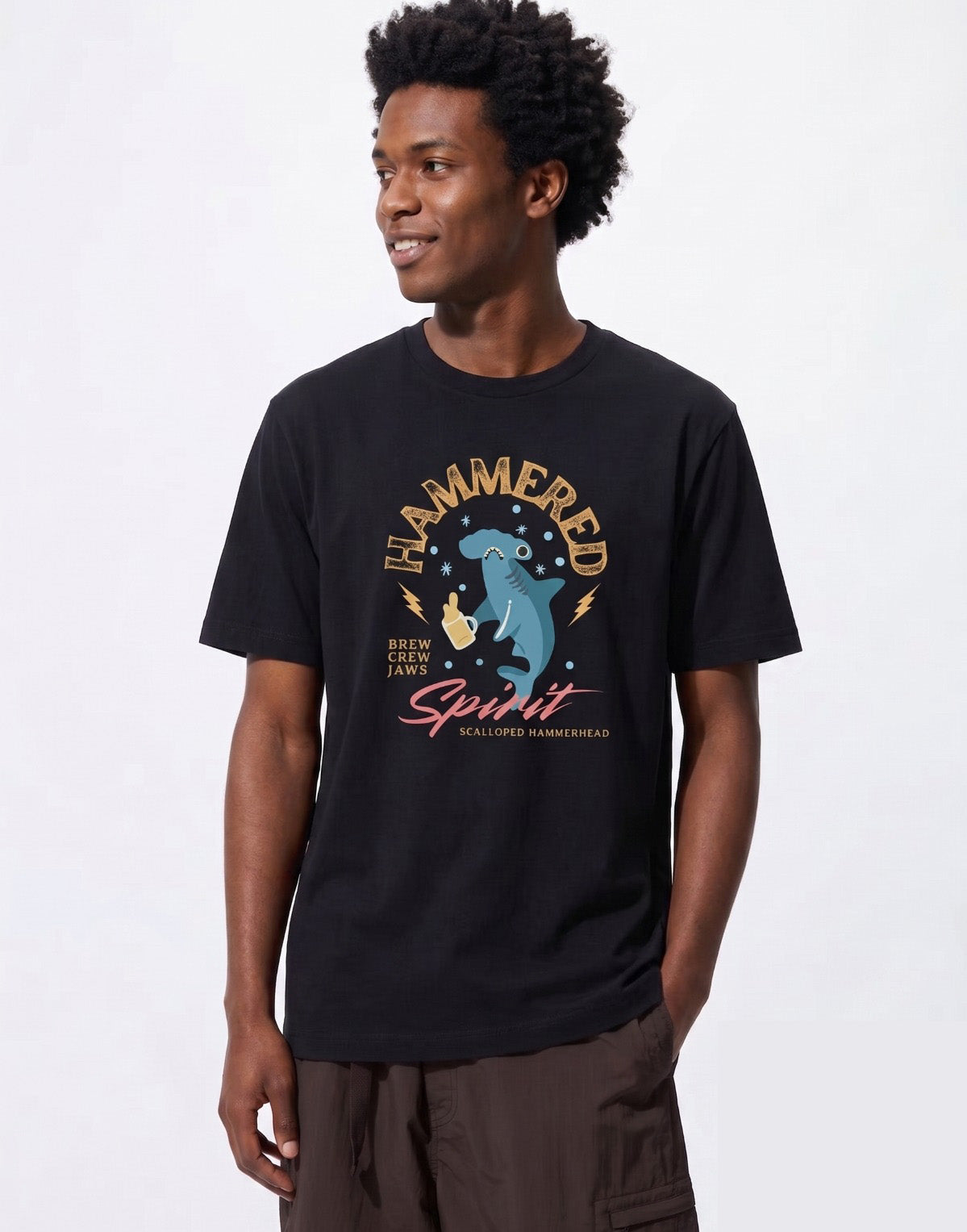 "Hammered" Scalloped Hammerhead Shark T-Shirt – Organic Cotton Funny Beer & Marine Life Graphic Tee