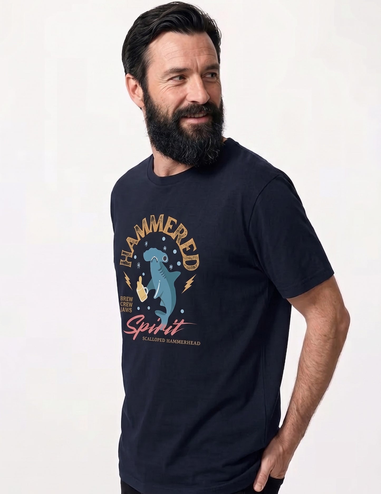 "Hammered" Scalloped Hammerhead Shark T-Shirt – Organic Cotton Funny Beer & Marine Life Graphic Tee