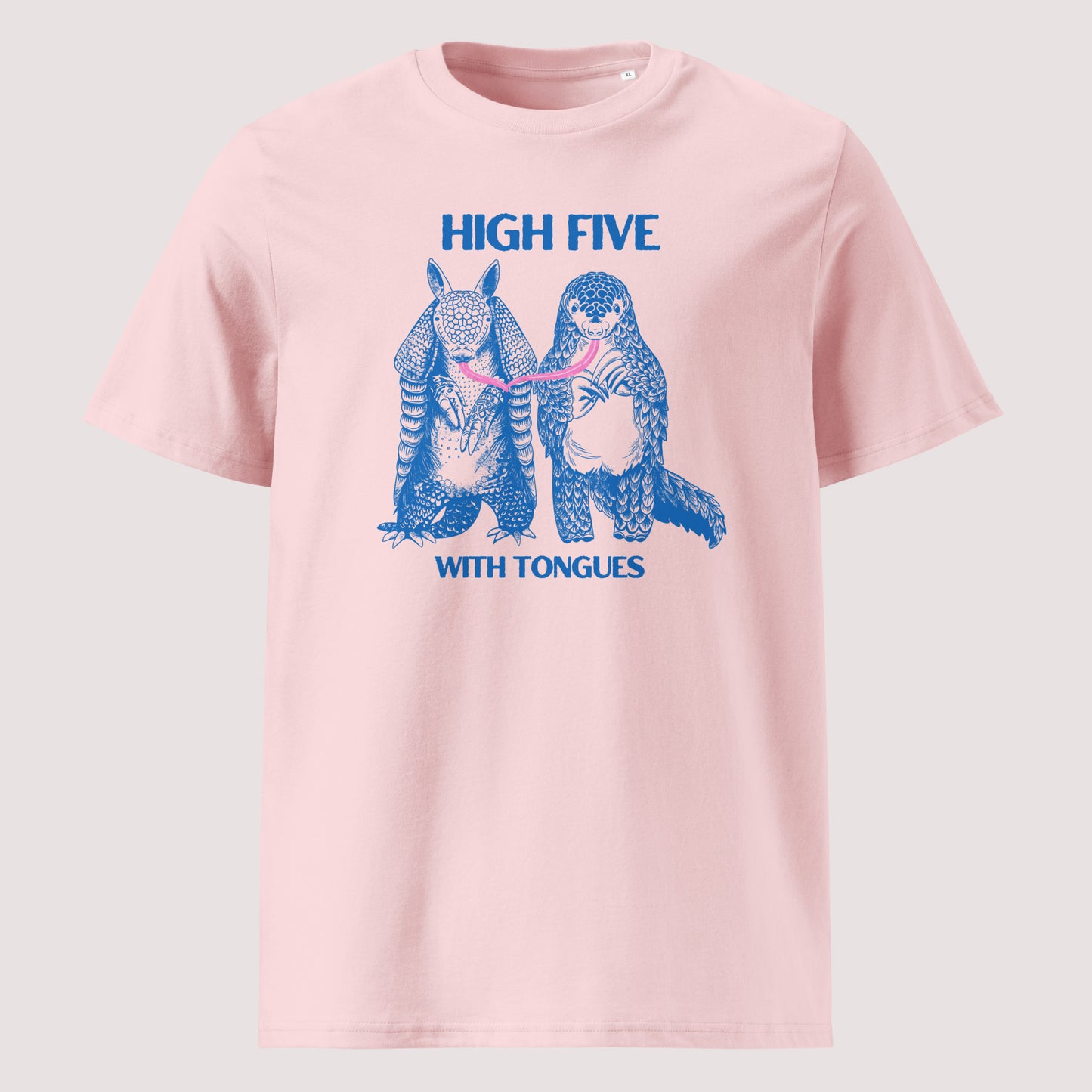 "High Five with Tongues" Pangolin & Armadillo Organic Cotton T-Shirt – Funny Wildlife Graphic Tee