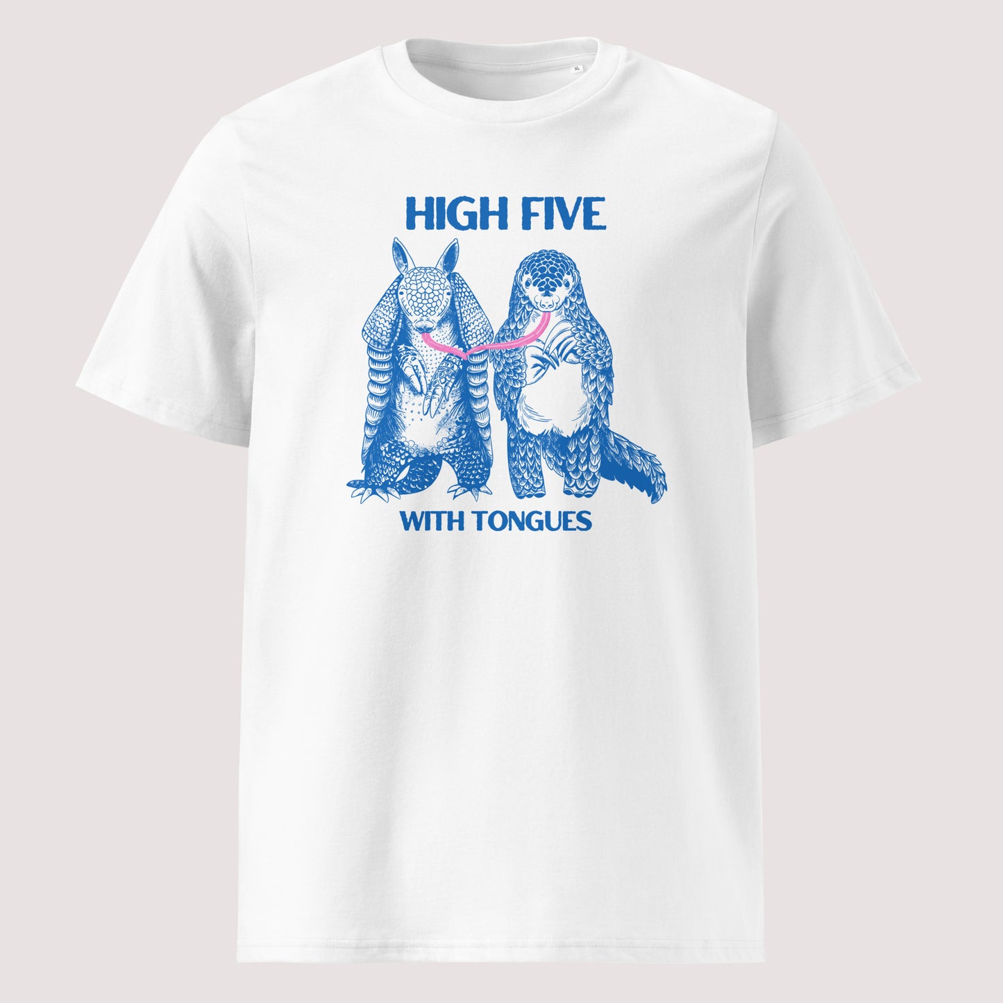 "High Five with Tongues" Pangolin & Armadillo Organic Cotton T-Shirt – Funny Wildlife Graphic Tee