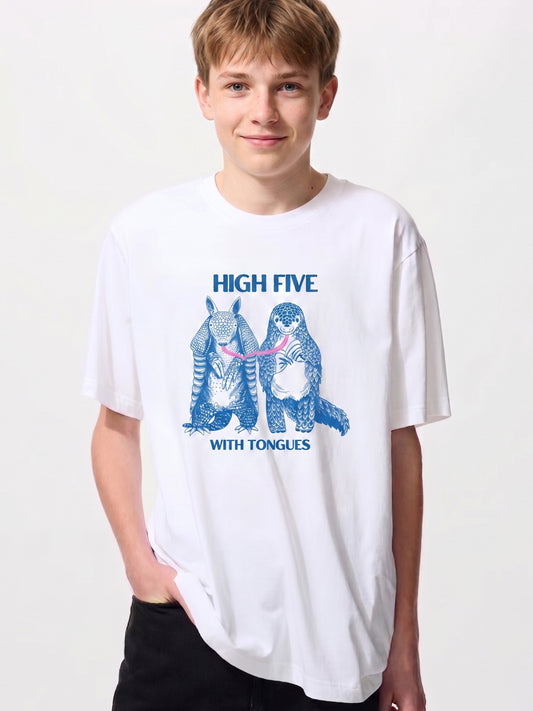"High Five with Tongues" Pangolin & Armadillo Organic Cotton T-Shirt – Funny Wildlife Graphic Tee