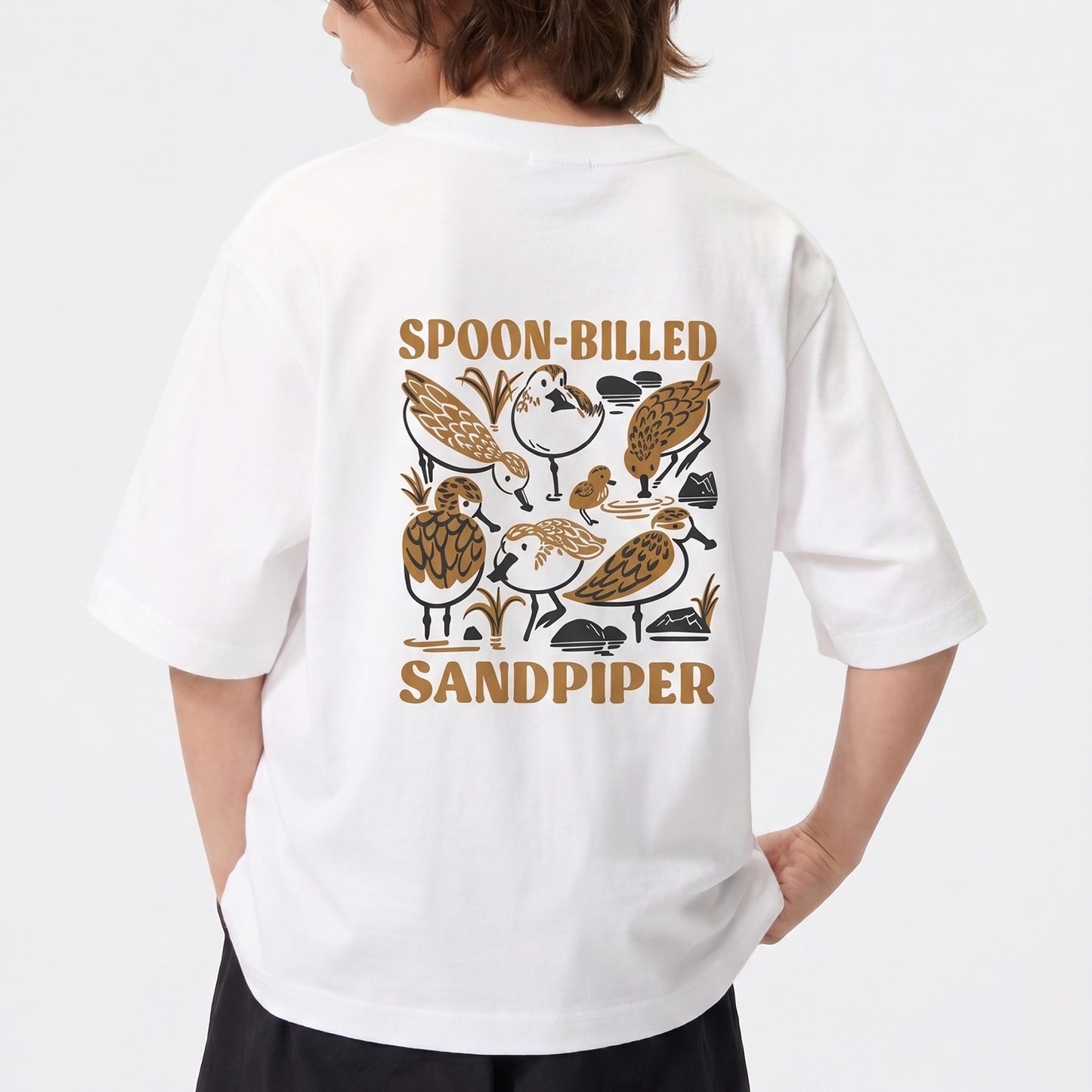 Spoon-billed Sandpiper Organic Cotton Kids T-Shirt, Birdwatcher Gift SAVING SPOONIE