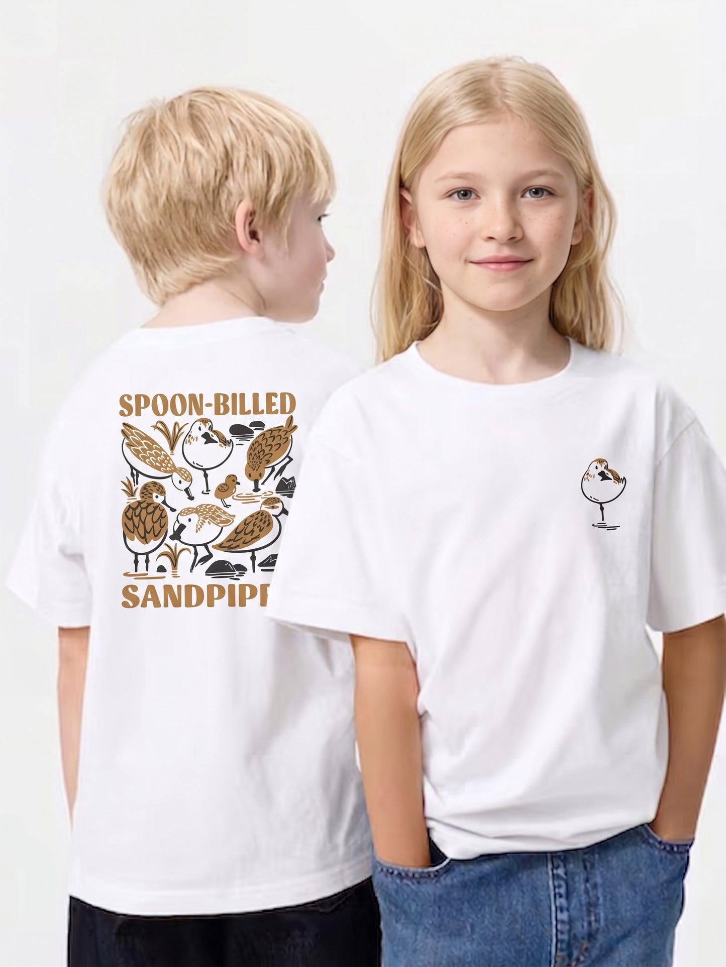 Spoon-billed Sandpiper Organic Cotton Kids T-Shirt, Birdwatcher Gift SAVING SPOONIE