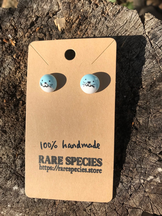Hand-Painted Seal Stud Earrings | Cute Animal Lover Gift & Hypoallergenic Resin Jewellery (UK Stock)