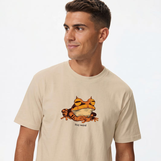 "Stay Weird" Horned Marsupial Frog Organic Cotton T-Shirt frog lover gift
