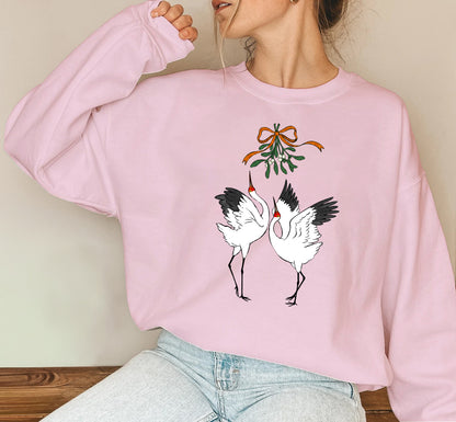 Christmas kiss under mistletoe Siberian crane Sweatshirt