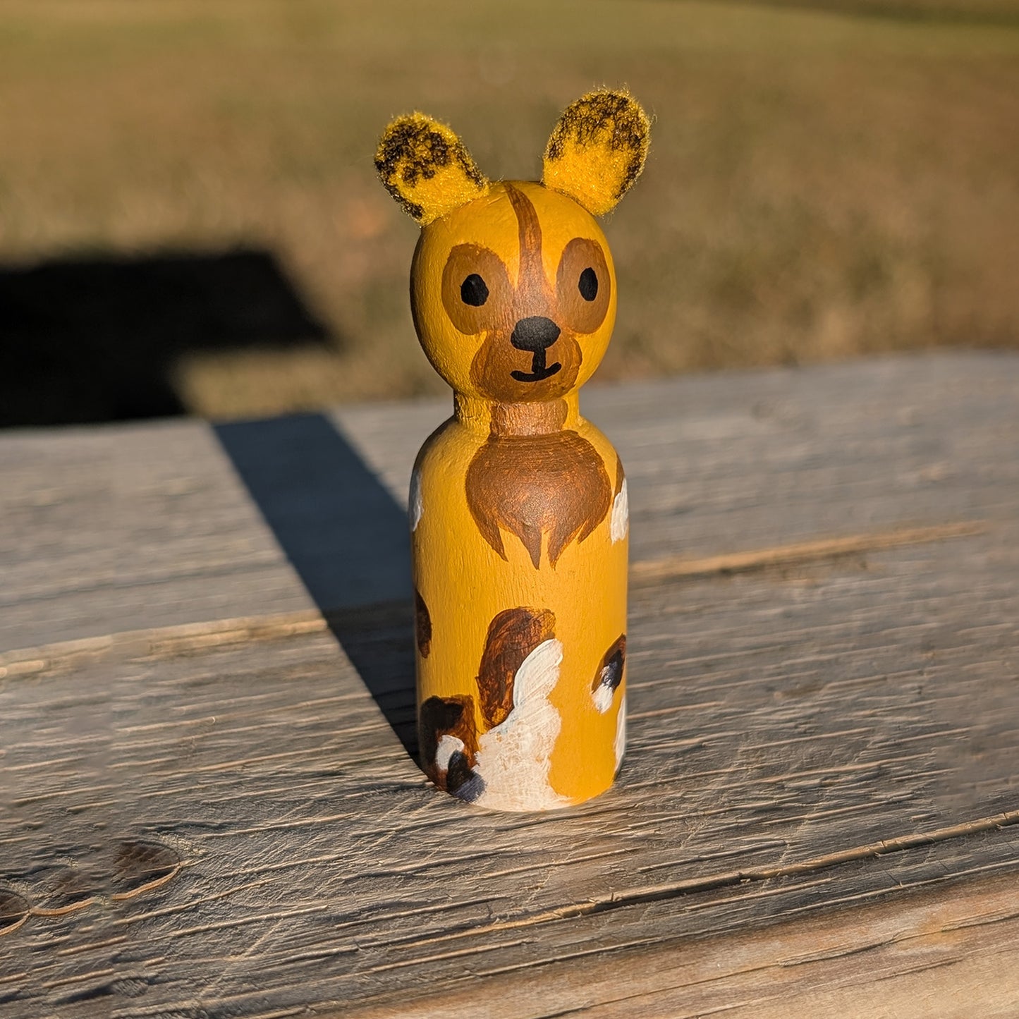 Handmade Wooden Savanna Animal Peg Doll Set in Travel Tin