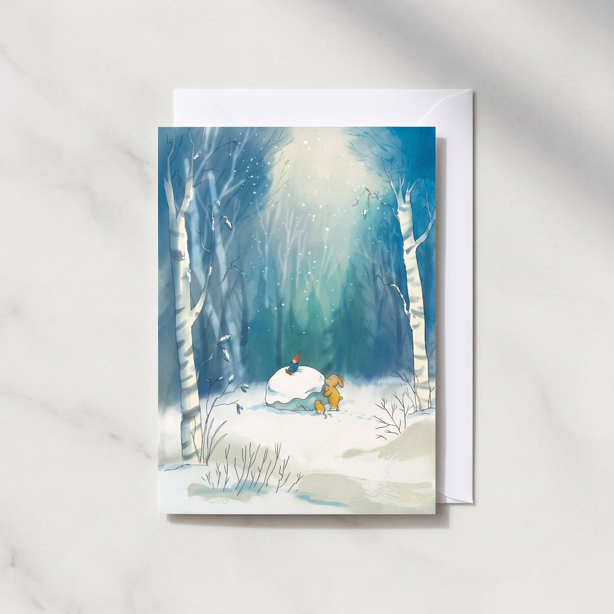 Hand-Drawn Winter Forest & Snowman Greeting Card | Eco Wildlife Christmas Card