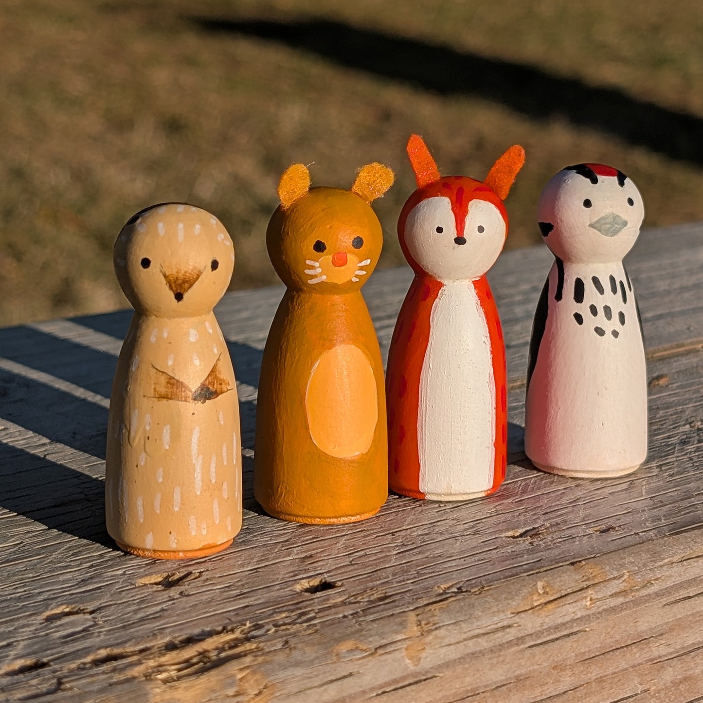 Handmade Wooden Woodland Animal Peg Doll Set in Travel Tin